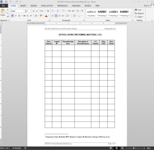 Nonconforming Material Log ISO Template