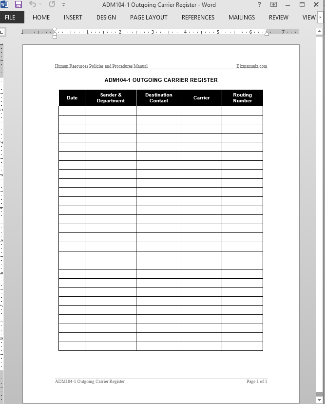 sample sales mail report Outgoing Template Log Carrier
