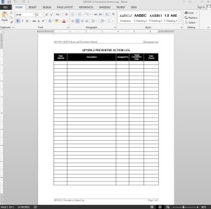 Preventive Action Log ISO Template