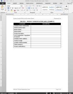 Product Identification Label Template