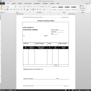 Purchase Order ISO Template