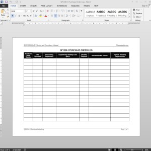Purchase Order Log ISO Template