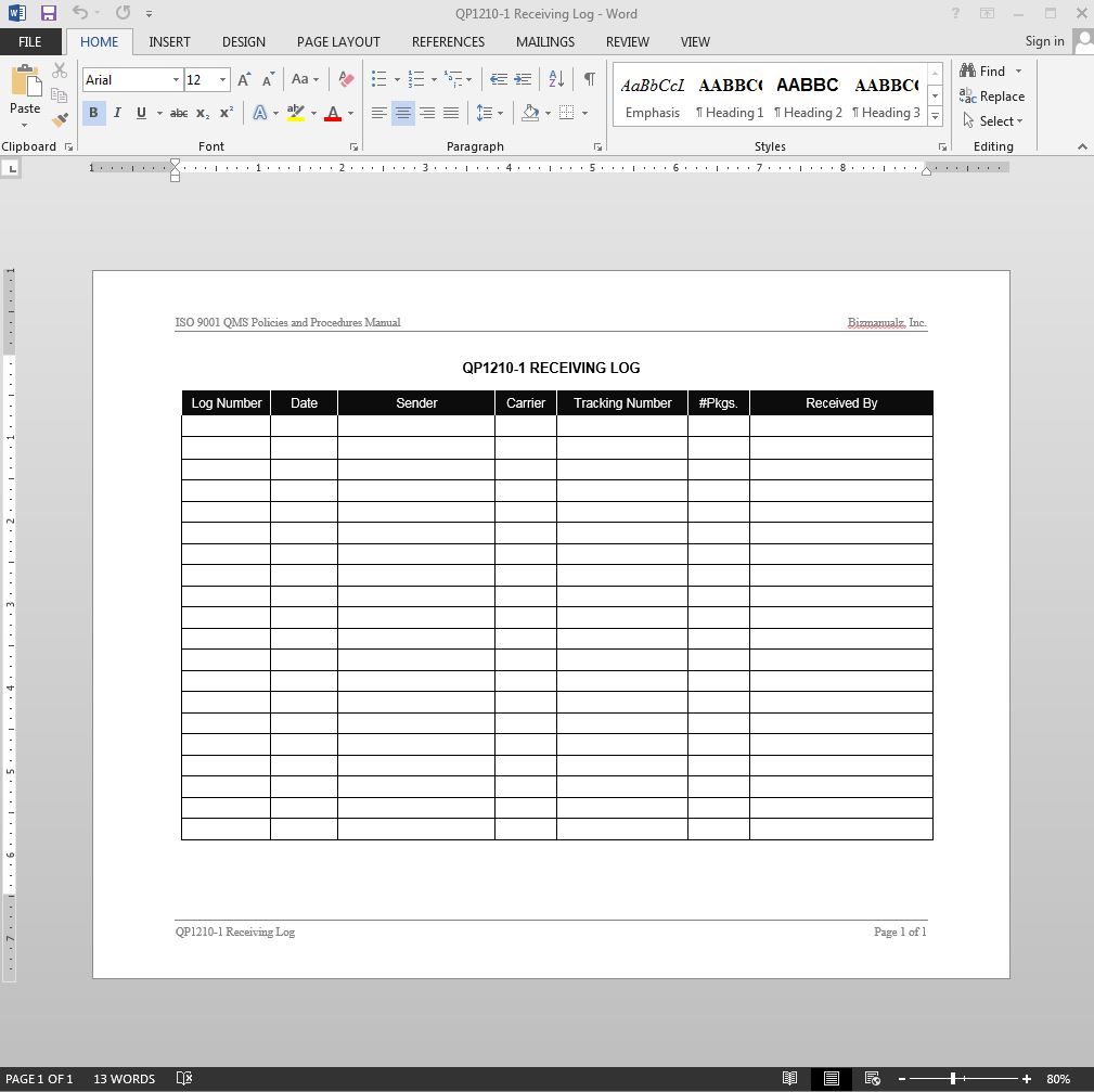 receiving-log-template