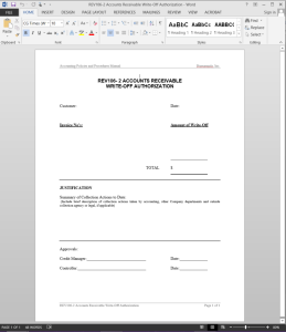 Accounts Receivable Write-Off Template
