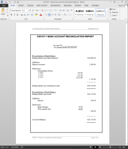 Bank Account Reconciliation Report Template