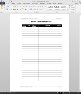 Cash Deposit Log Template