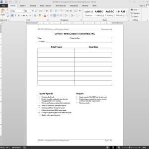 Management Review Meeting Record ISO Template