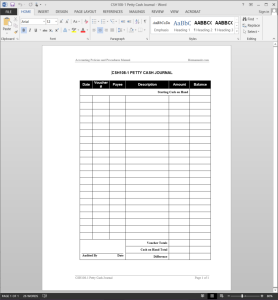 Petty Cash Accounting Journal Template