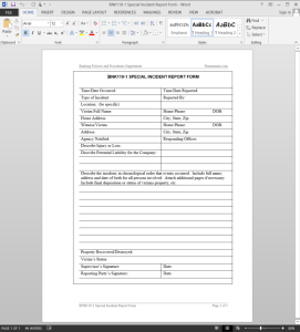 Special Incident Report Template