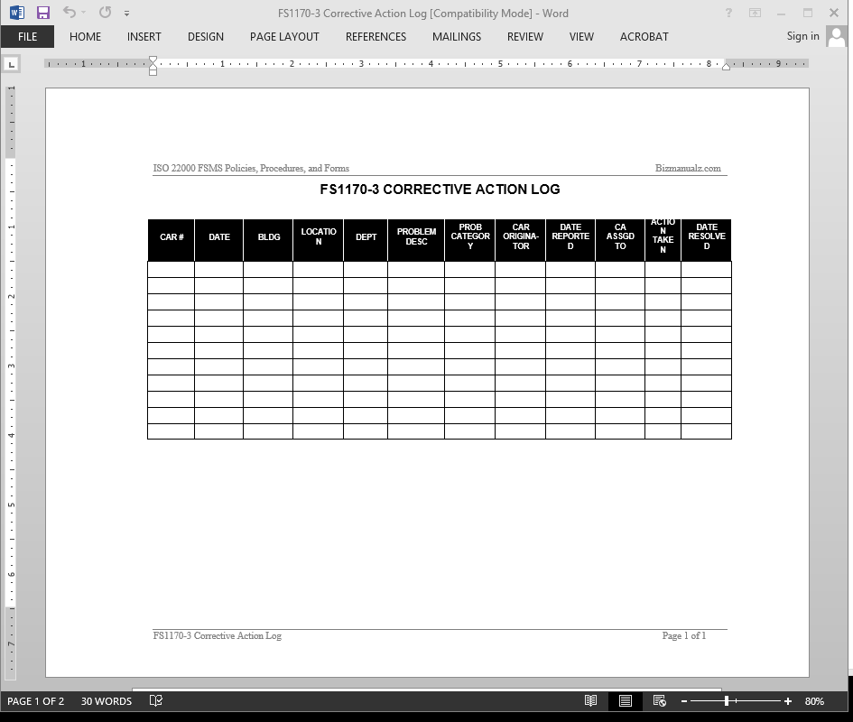 Tracking Log Template from www.bizmanualz.com