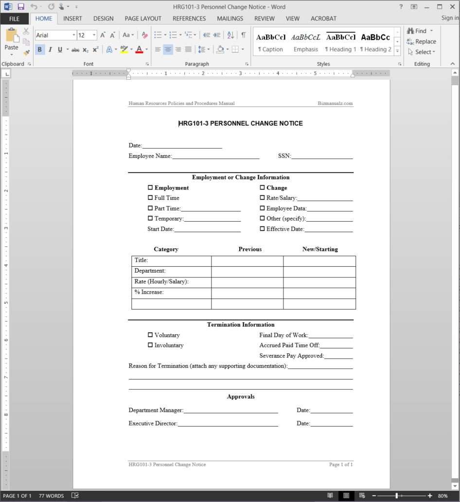 Personnel Change Notice Template