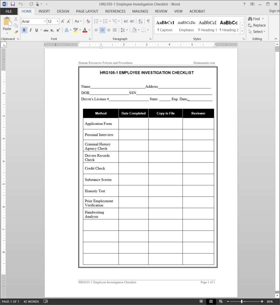 investigation plan template