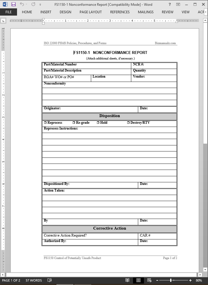 Non Conformance Report Template from www.bizmanualz.com