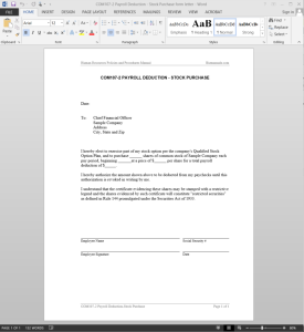 Payroll Deduction Stock Purchase Letter Template