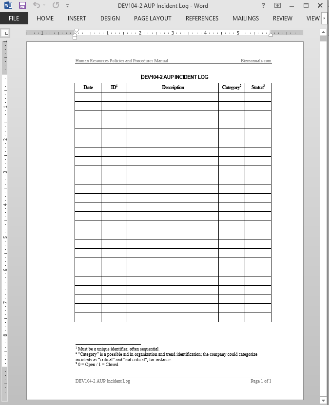 Incident Report Register Template