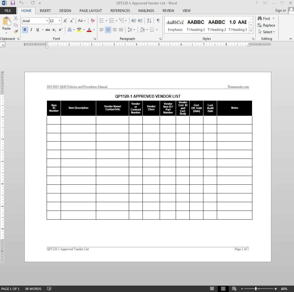 Vendor Comparison Template Excel from www.bizmanualz.com