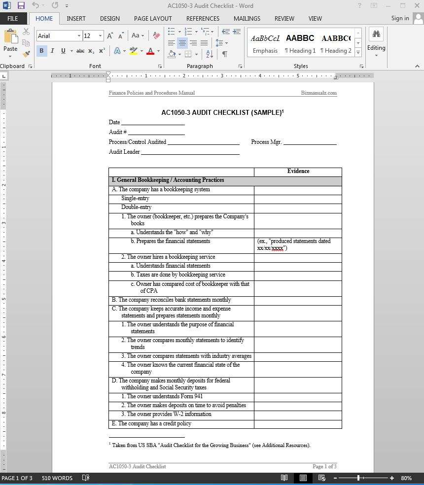 Financial Audit Checklist Template Ac1050 3