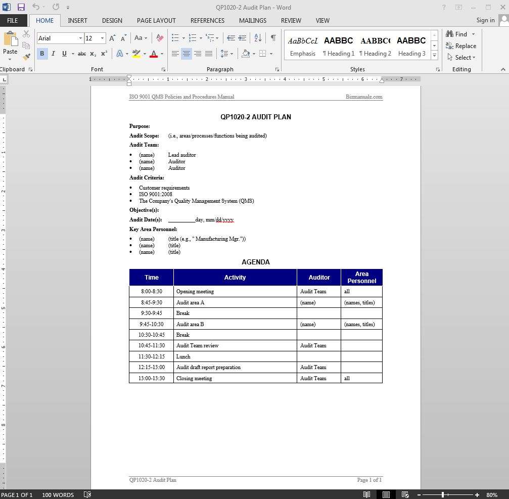 Audit Plan ISO Template  QP18-18