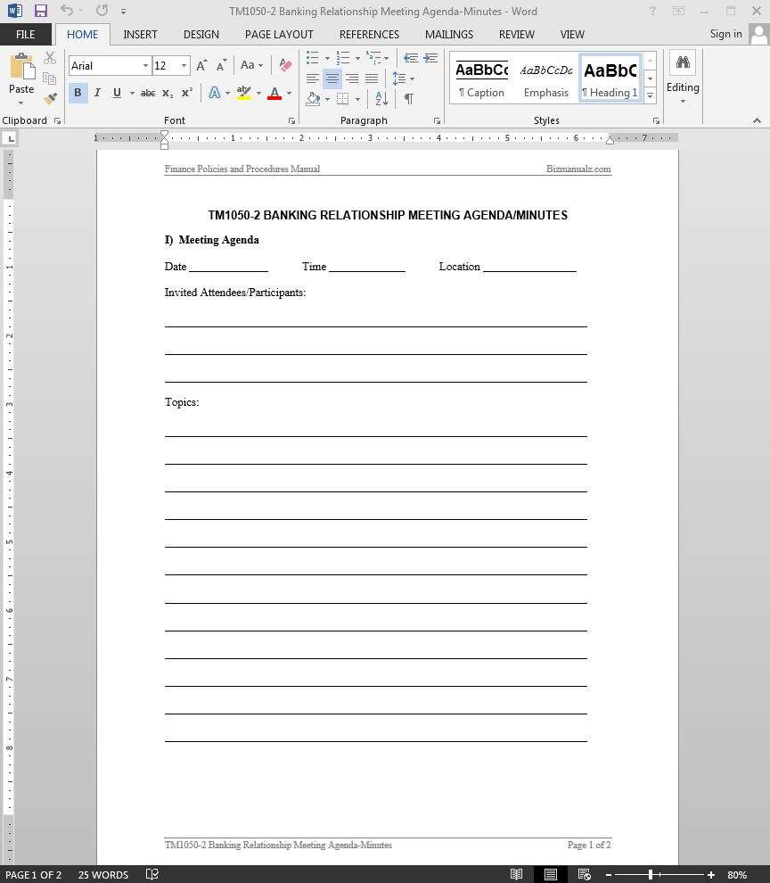 Banking Relationship Meeting Minutes Template  TM255-25