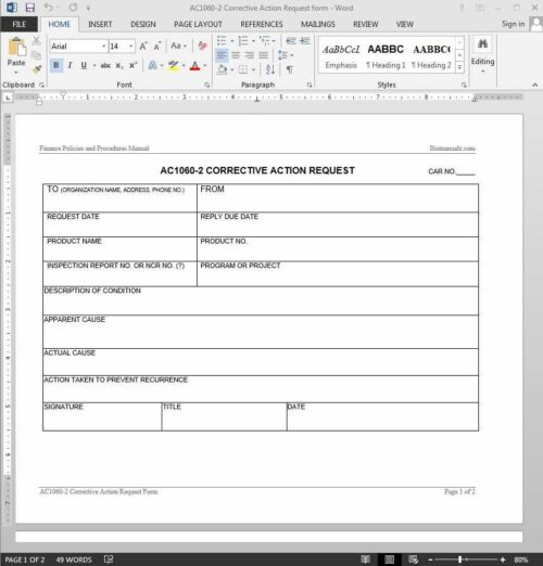 Corrective Action Request Template