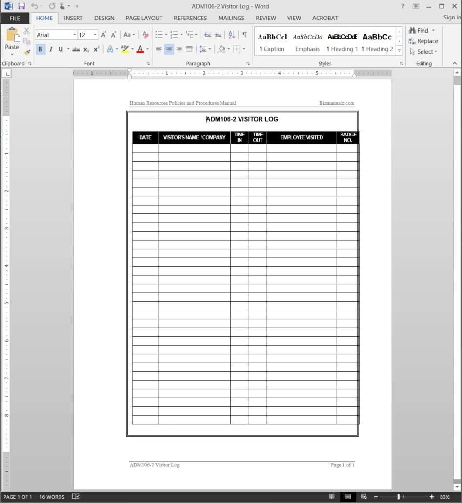 Visitor Log Template  ADM2222-22 With Regard To Visitor Badge Template Word