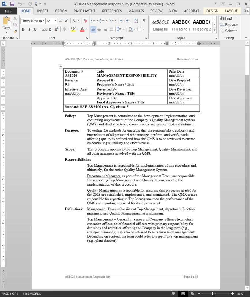 Policy And Procedure Template For Small Business from www.bizmanualz.com