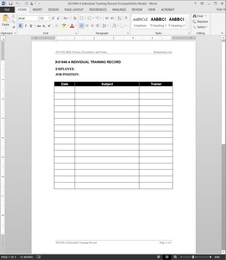 as9100-individual-training-record-template