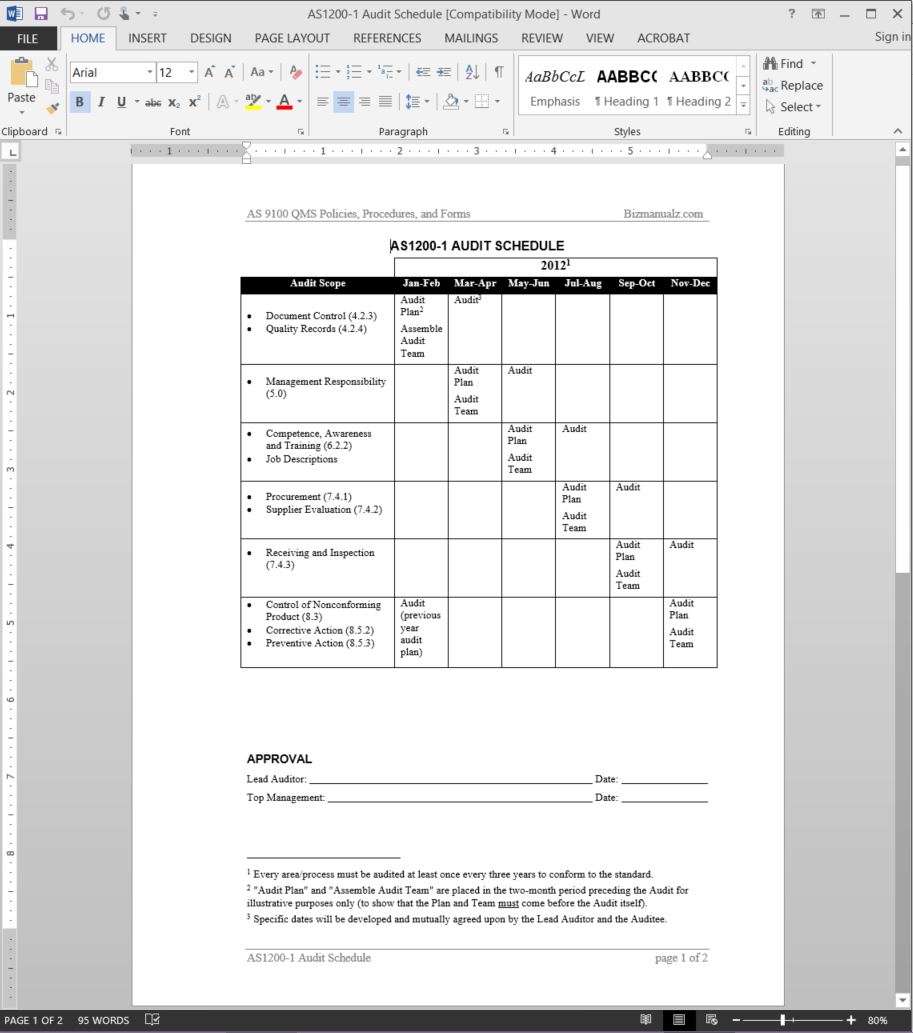 as9100 audit schedule