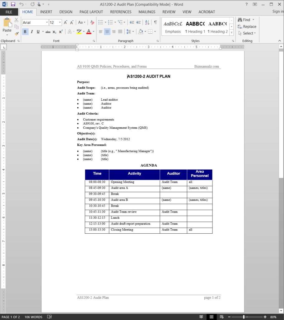 as9100 audit plan