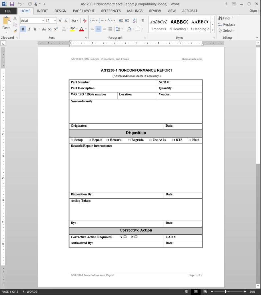 AS9100 Nonconformance Report