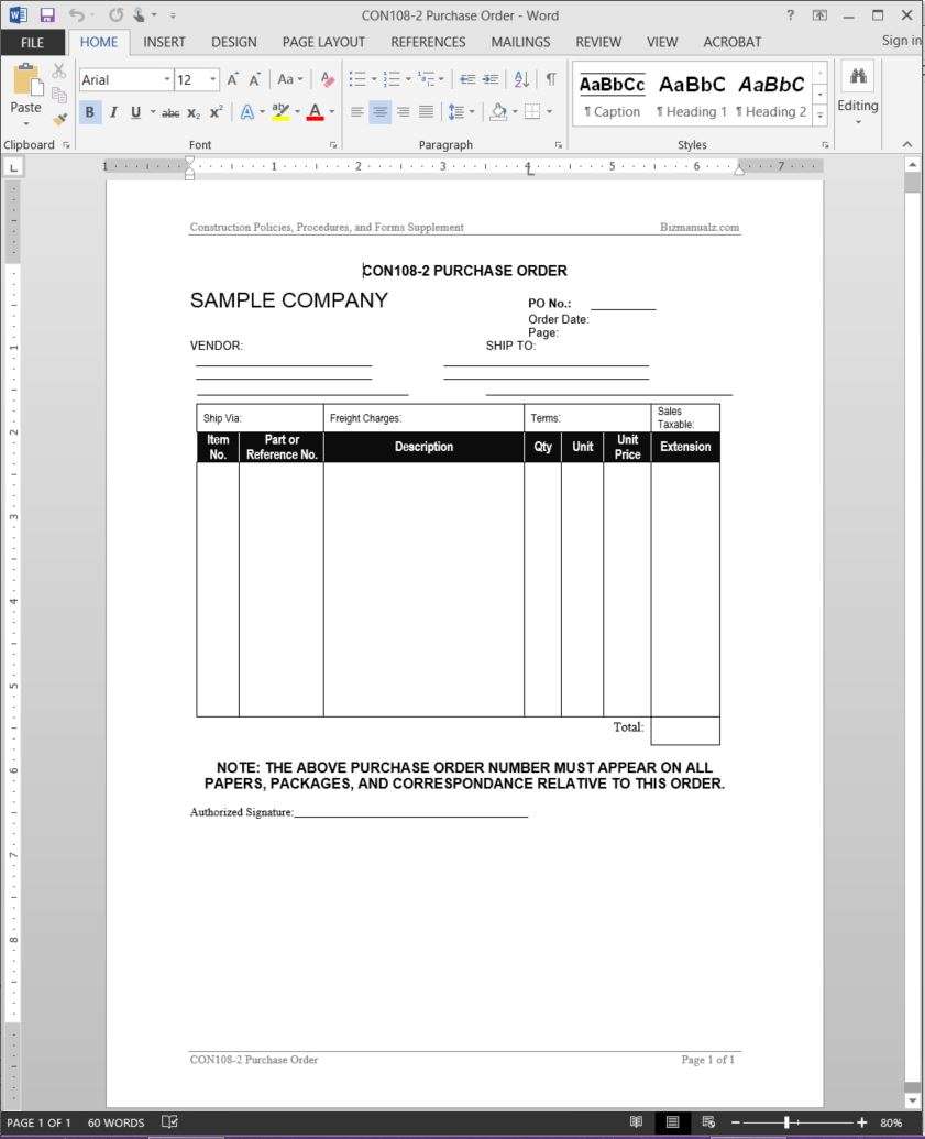 Po Form Template
