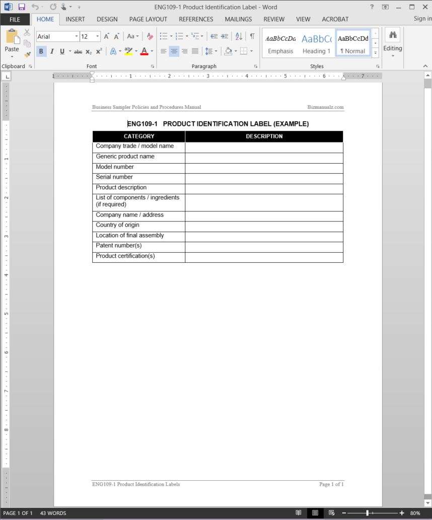 Sample Label Template from www.bizmanualz.com