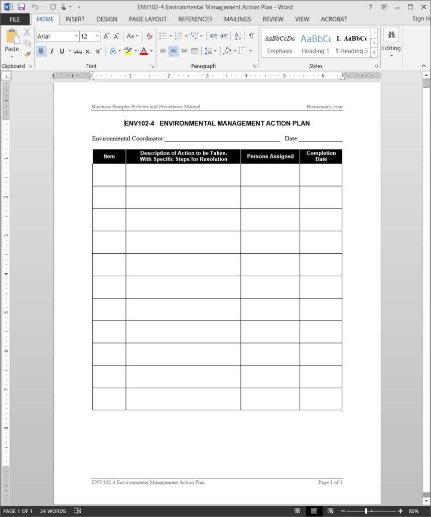 Environmental Management Action Plan Template  ENV21-21 In Waste Management Report Template