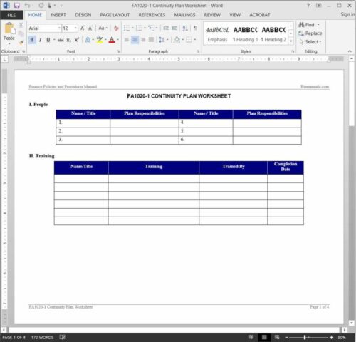 Continuity Plan Worksheet FA1020-1
