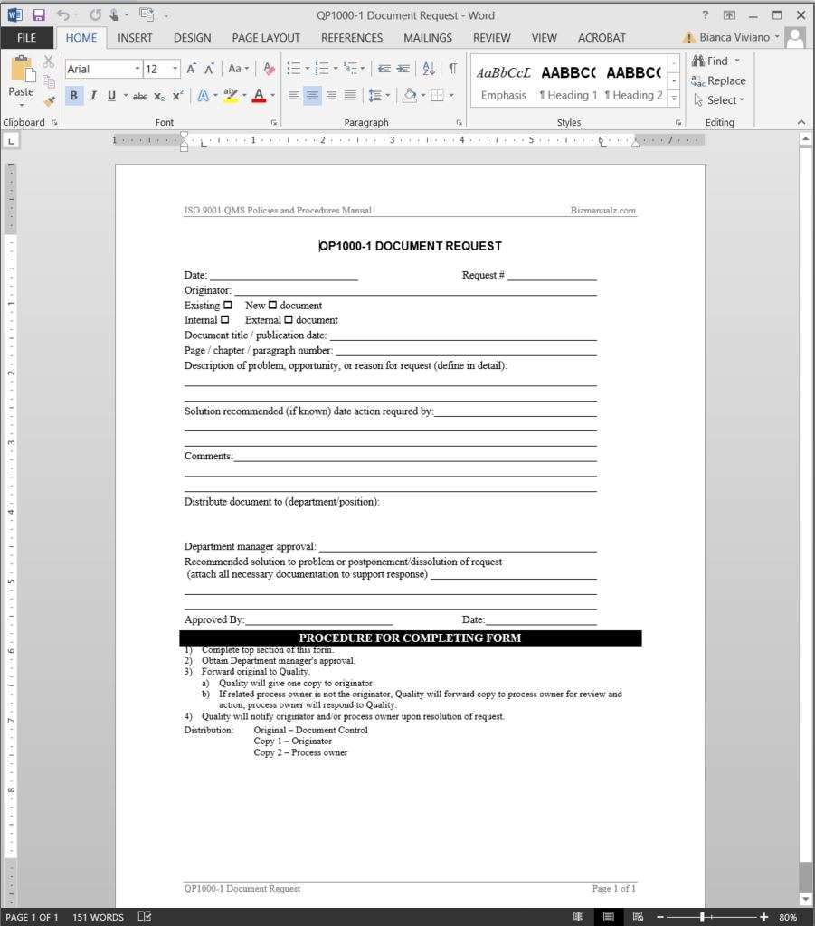 Document Request Iso Template