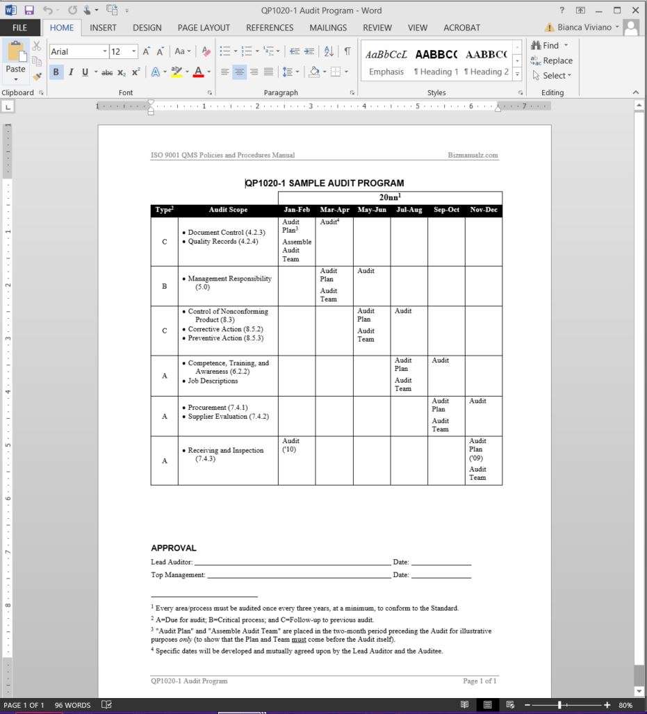 Audit Program ISO Template  QP188-18