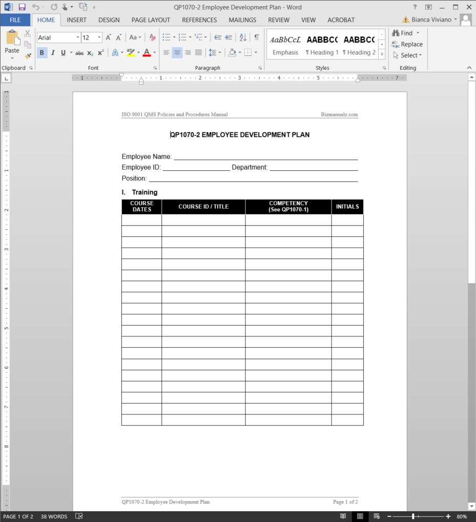 Employee Training Plan Template