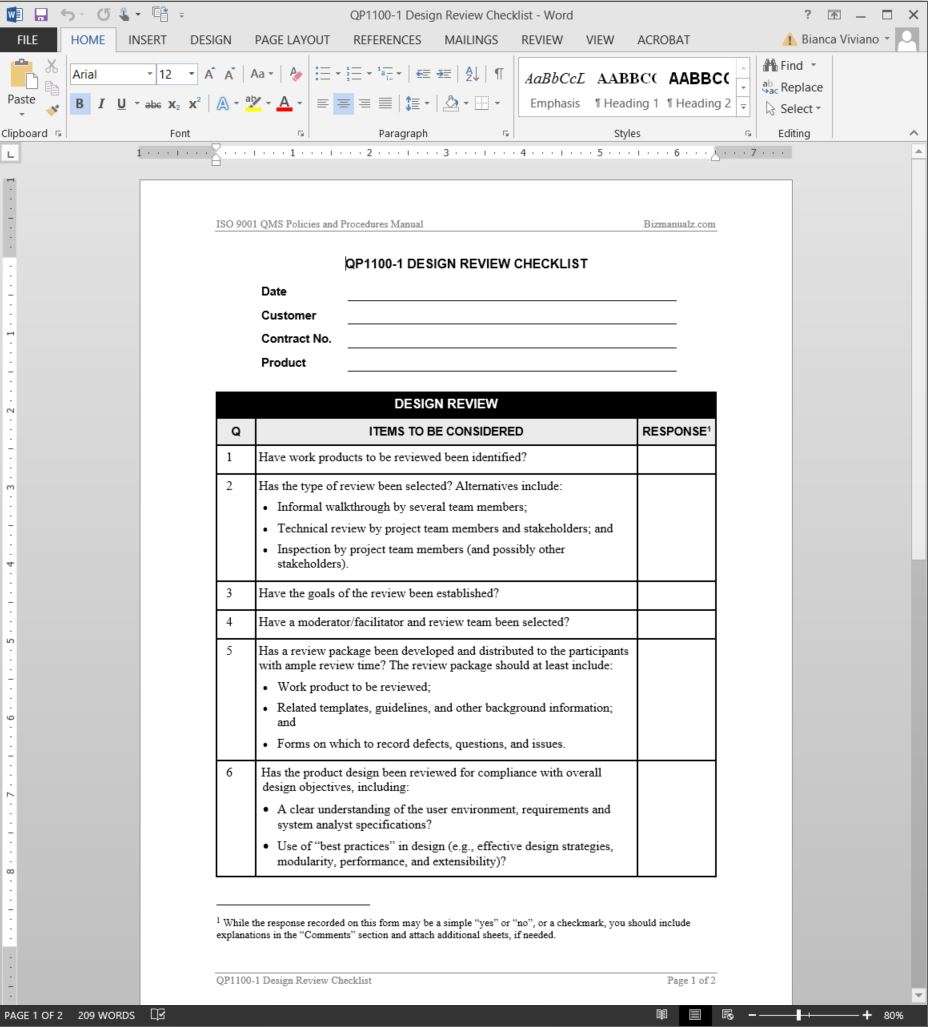 Ms Word Checklist Template