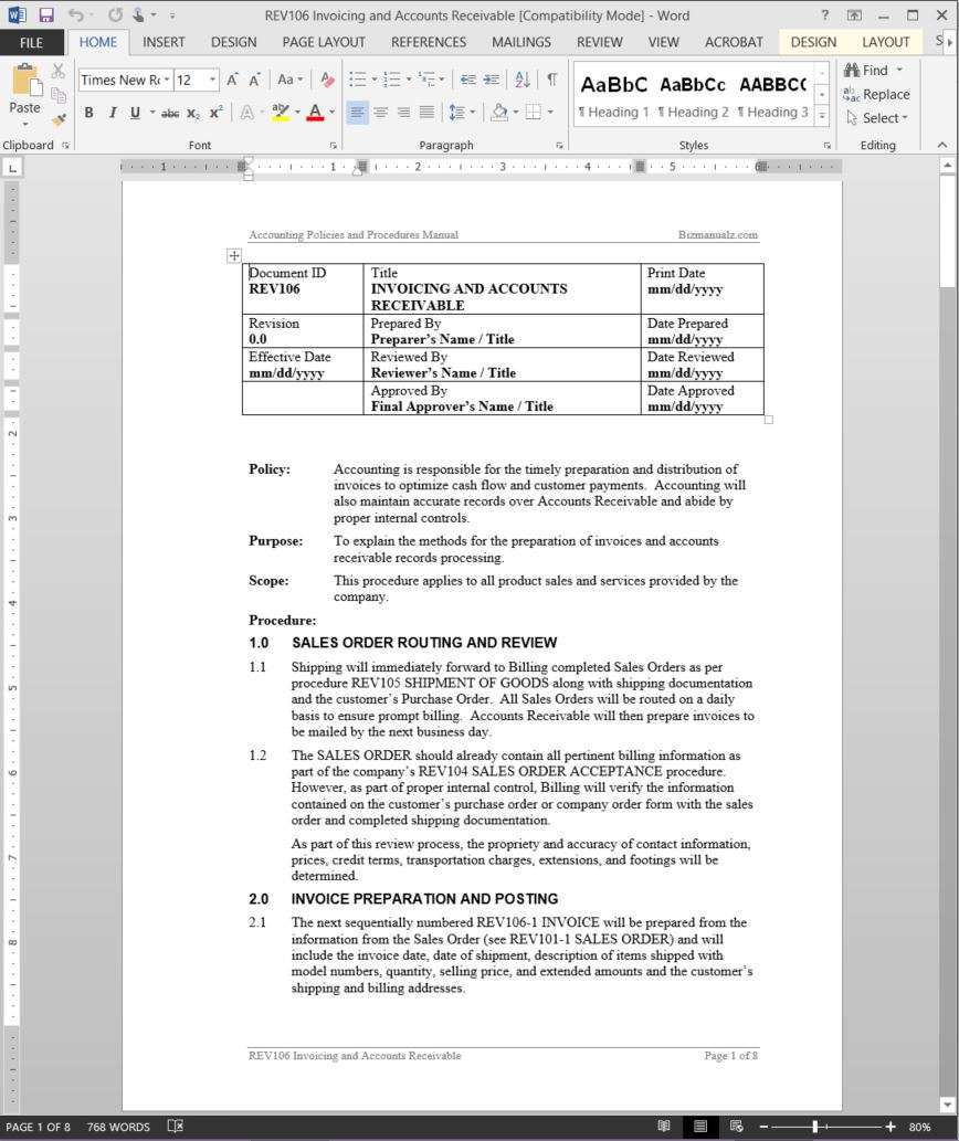 Small Business Policy And Procedures Manual Template