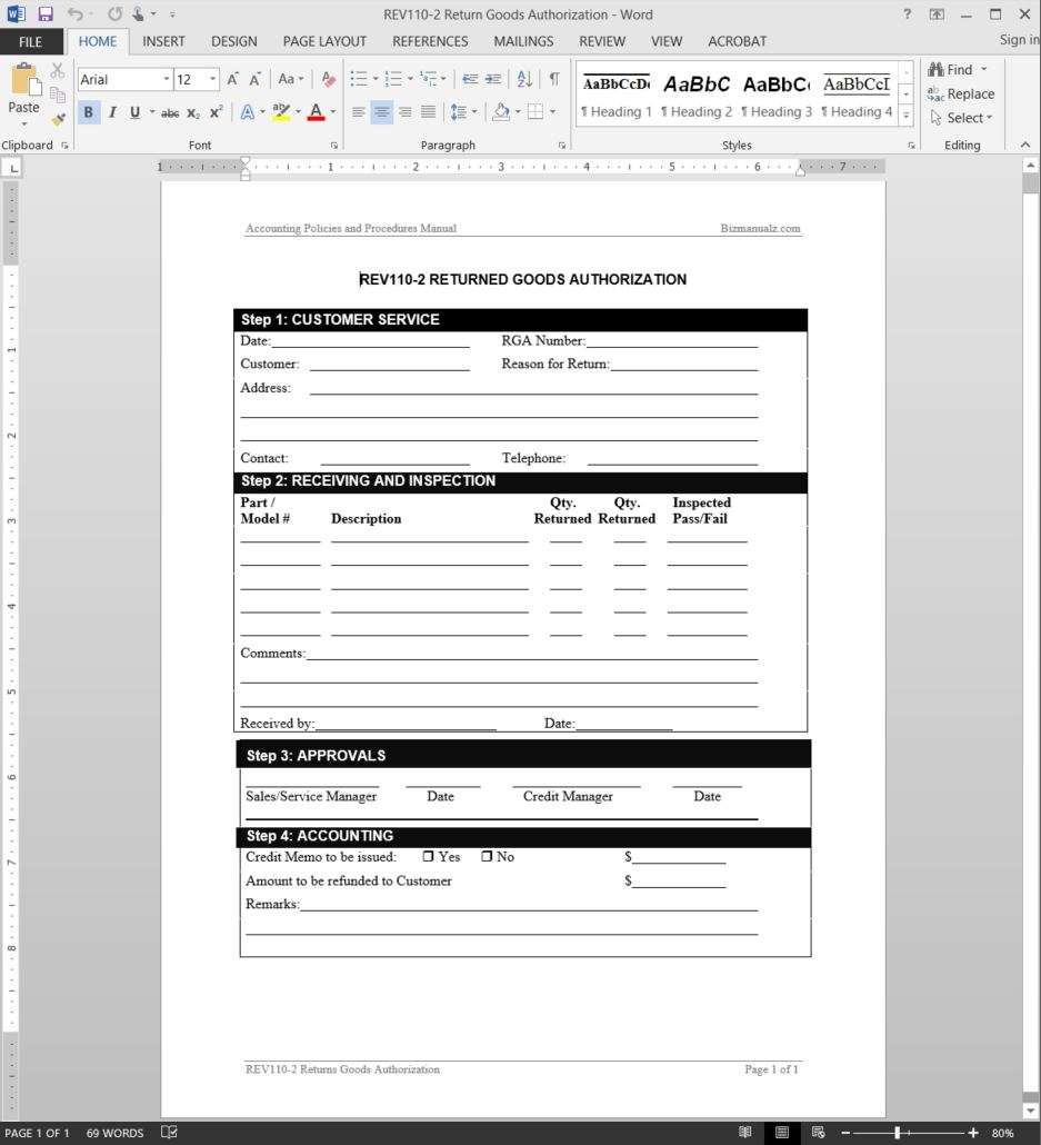 Return Goods Authorization Approval Template