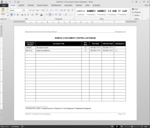HR Document Control Database Template