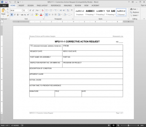 Manufacturing Corrective Action Request Template