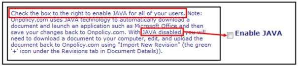 enable java box onpolicy