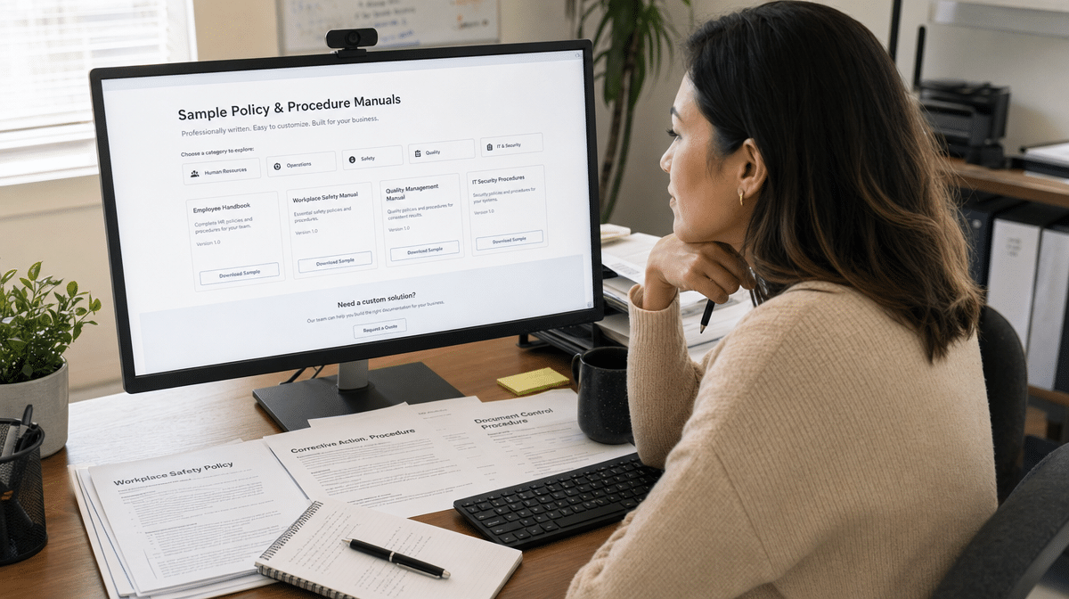 Sample policy and procedure manual downloads reviewed at a workstation