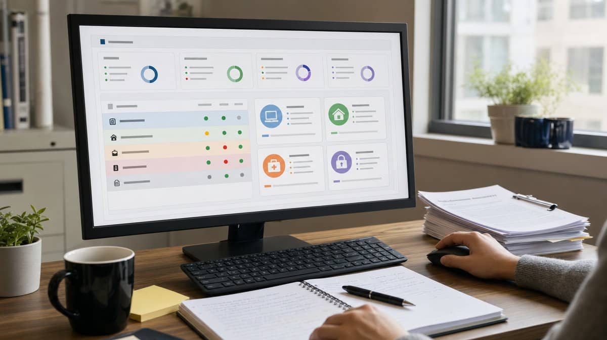 Remote work policy dashboard showing equipment access and safety checklist items