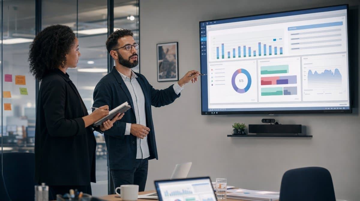 Support leaders reviewing call analytics and customer feedback dashboard