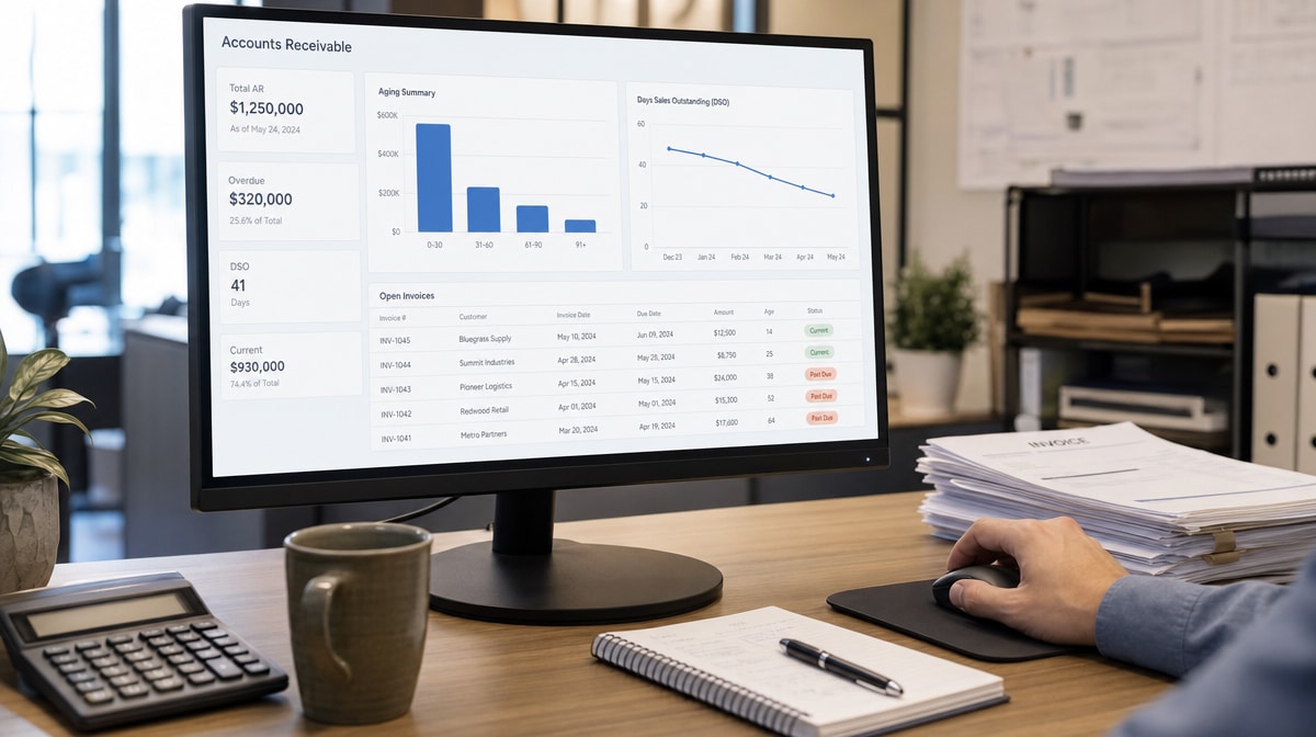 Accounts receivable dashboard showing invoice aging and DSO