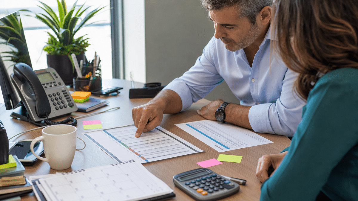 Operations manager reviewing a business impact analysis worksheet