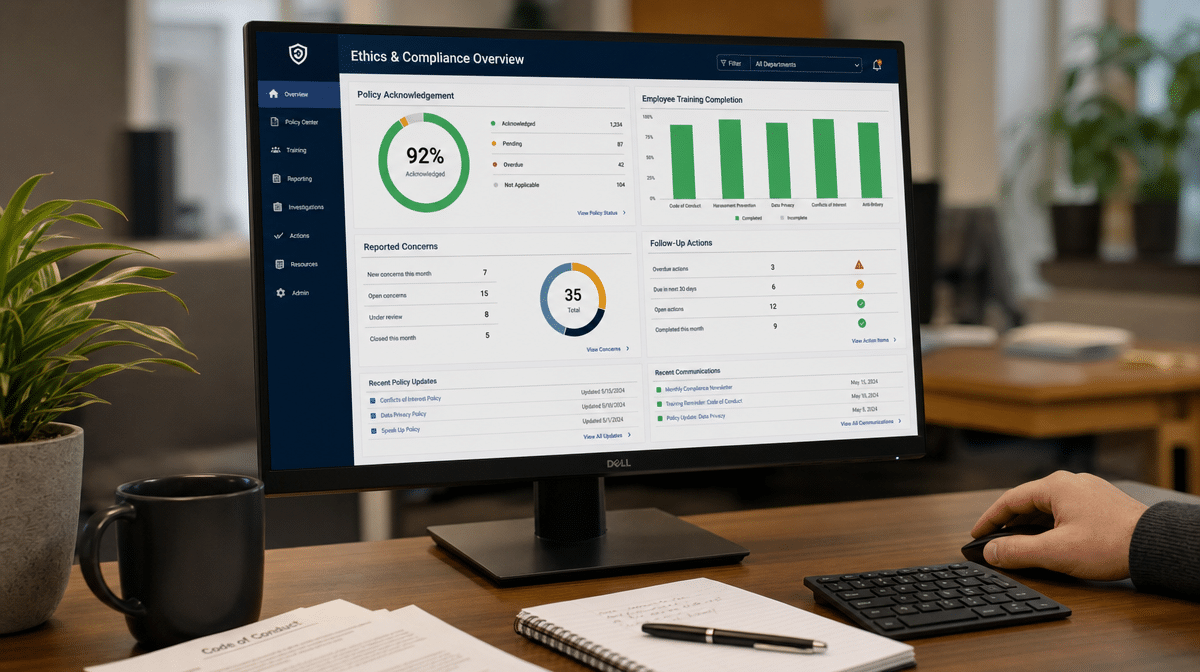 Compliance dashboard used to track ethics policy obligations and risk reviews