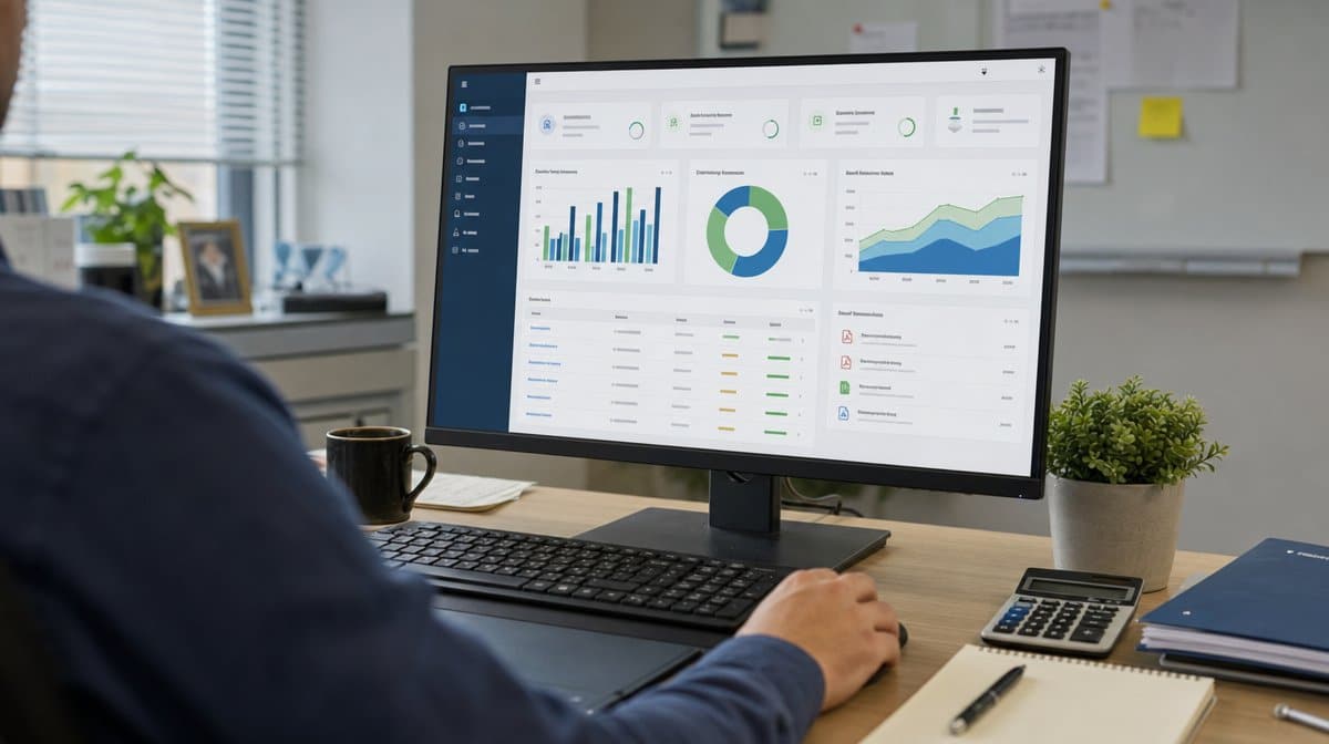 Financial recovery dashboard on a monitor for tracking business income loss